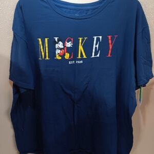 Disney Navy Blue Mickey Graphic Tee with Multicolor Lettering Size 2XL